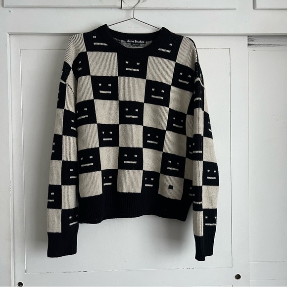 Acne Studios Face Logo Checkered Sweater - Picture 1 of 7